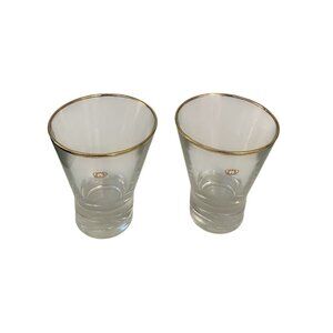 Crown Royal Gold Rimmed Clear Glasses Set Of 2 4.1" Tall 3.5" Wide Made In Italy
